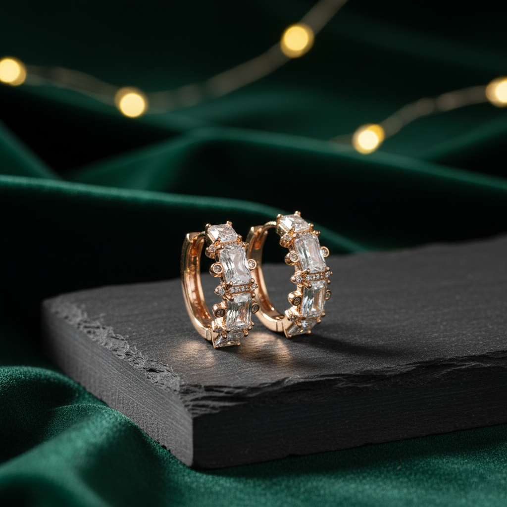 Emerald Cut Zircon Earrings - Rose Gold